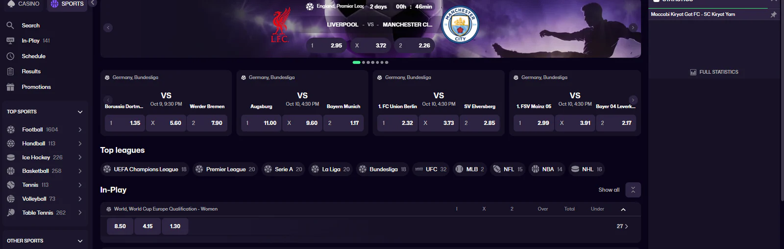 WinBeast sports and esports betting markets
